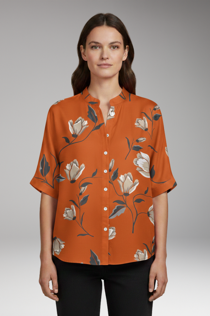 Women's Blouse | Relaxed Band Collar Short Sleeve Top