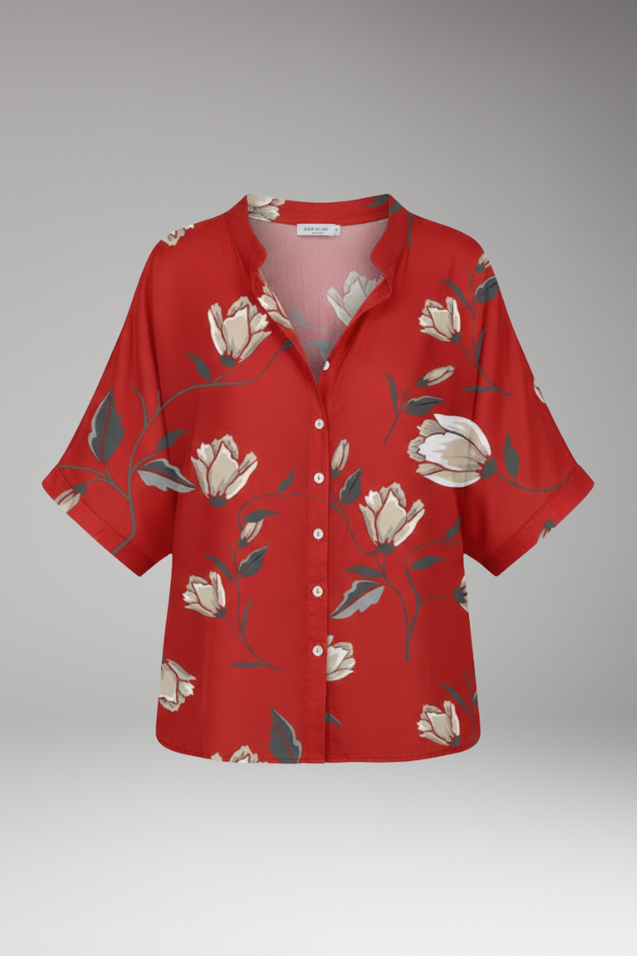 Women's Blouse | Relaxed Band Collar Short Sleeve Top