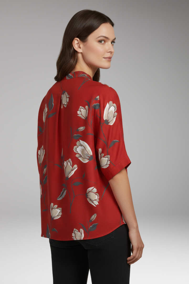 Women's Blouse | Relaxed Band Collar Short Sleeve Top