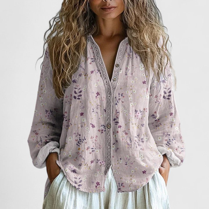 Women's Blouse | Retro Dragonfly Print Button Front Top