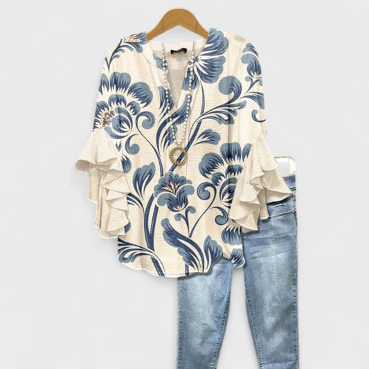 Women's Blouse | Ruffle Sleeve Floral Print