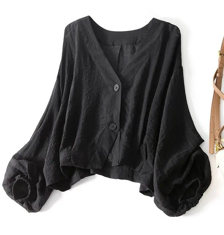 Women's Blouse | Sheer Batwing V Neck Cropped Shirt