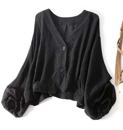Women's Blouse | Sheer Batwing V Neck Cropped Shirt