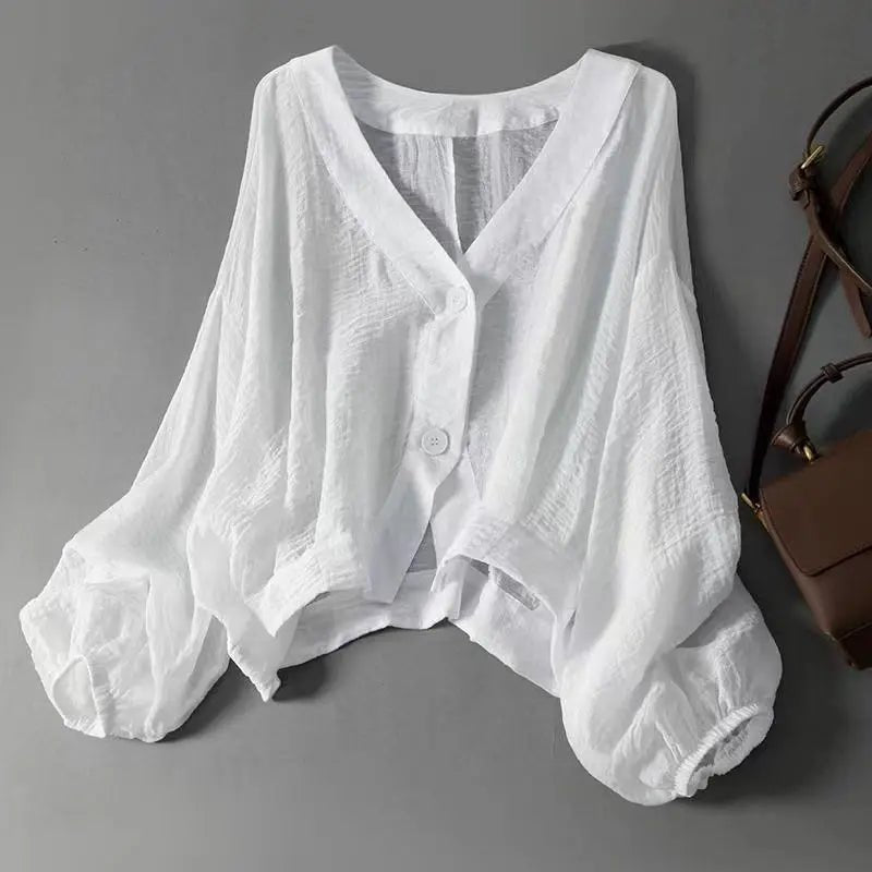 Women's Blouse | Sheer Batwing V Neck Cropped Shirt
