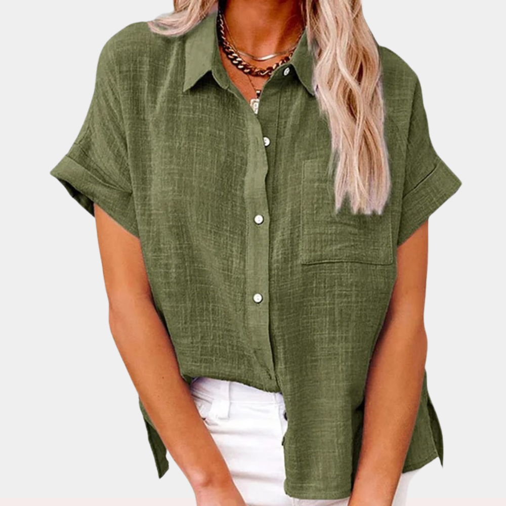 Women's Blouse | Short Sleeve Button-Down with Chest Pocket