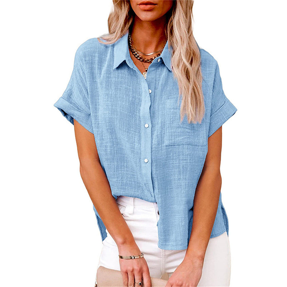 Women's Blouse | Short Sleeve Button-Down with Chest Pocket