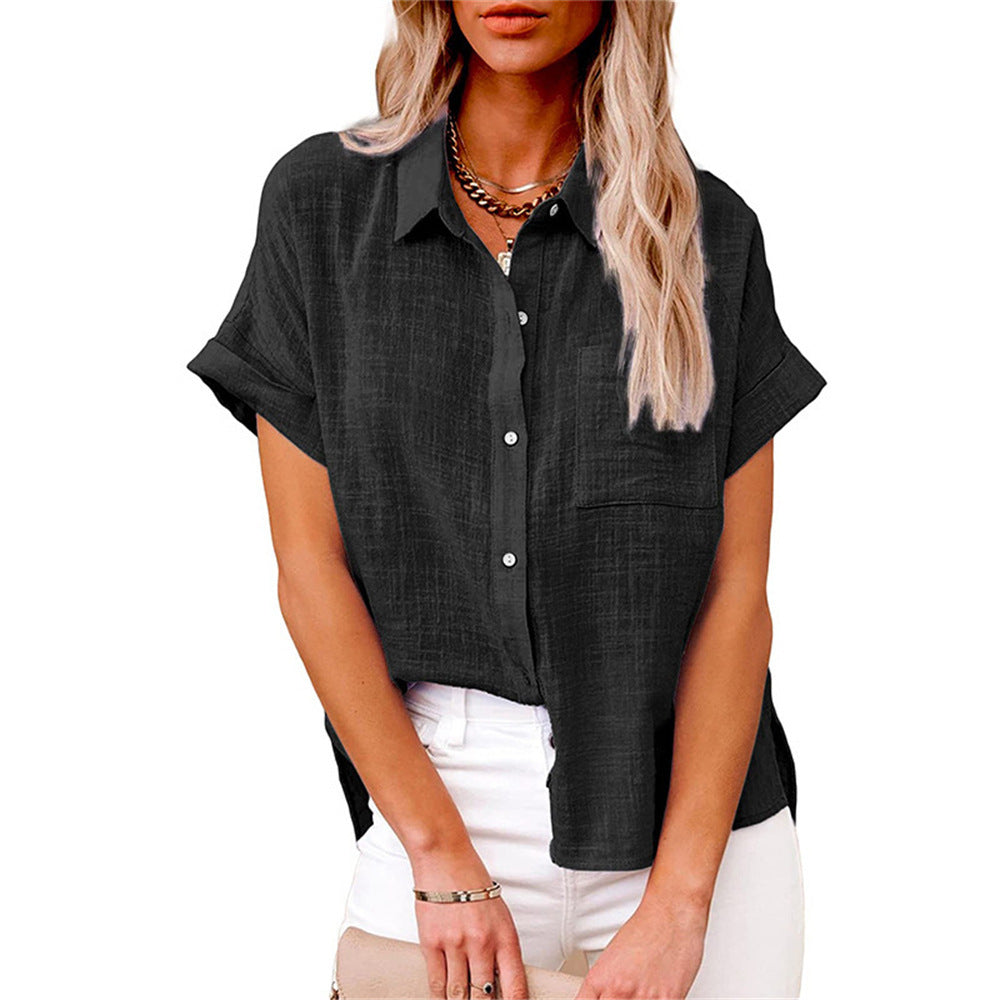 Women's Blouse | Short Sleeve Button-Down with Chest Pocket