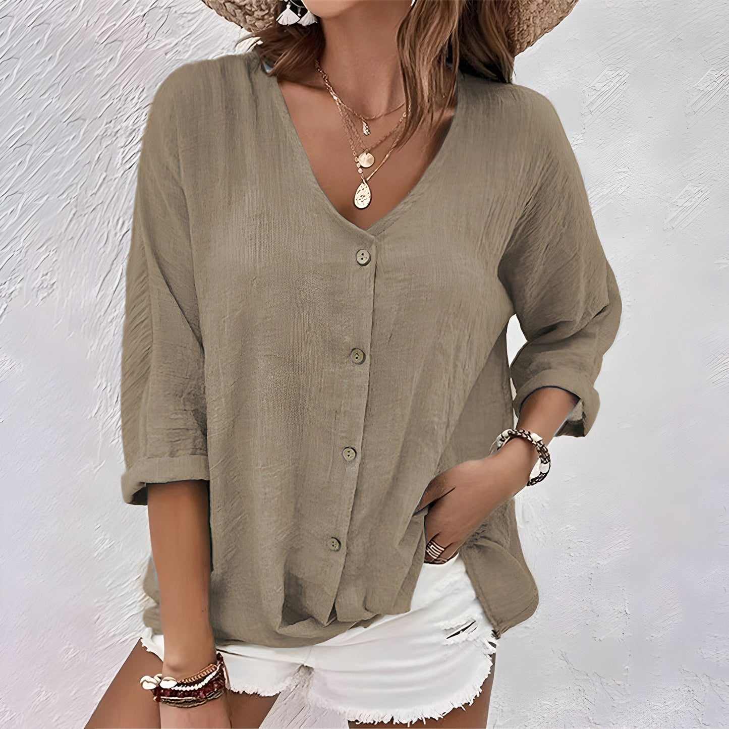Women's Blouse | V-Neck Button-Up Design