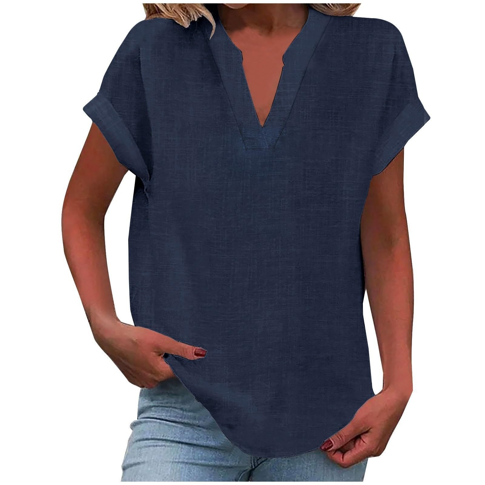 Women's Blouse | V-Neck Cuffed Sleeve