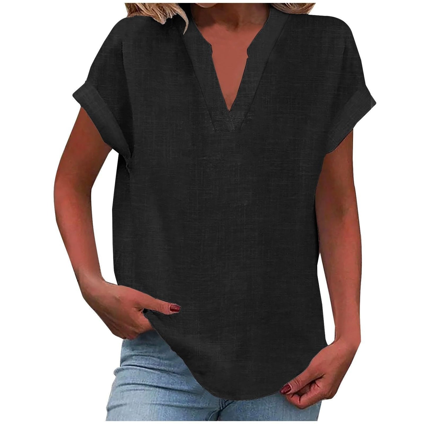 Women's Blouse | V-Neck Cuffed Sleeve