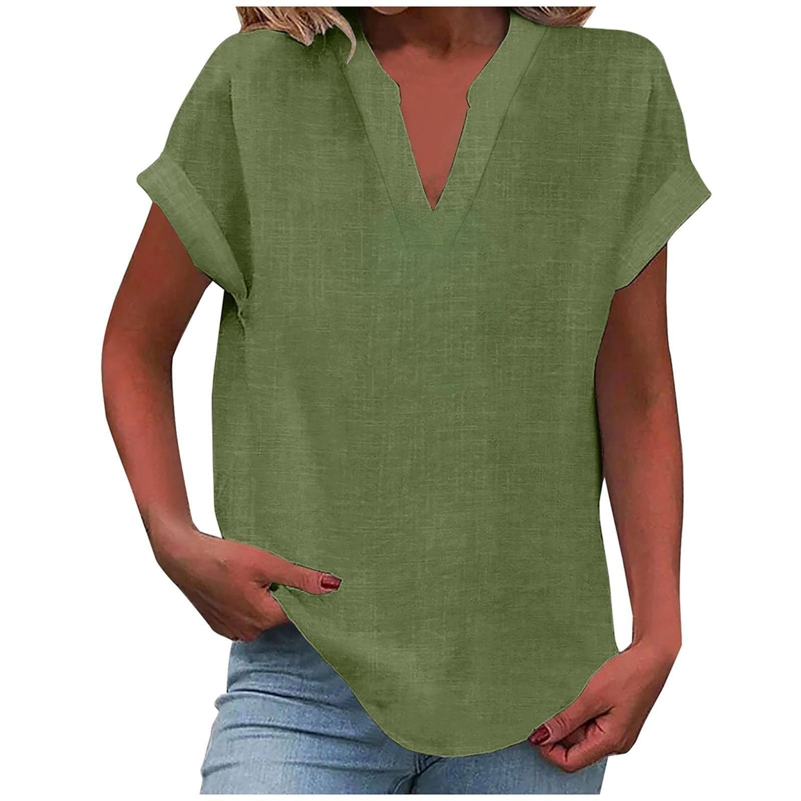 Women's Blouse | V-Neck Cuffed Sleeve