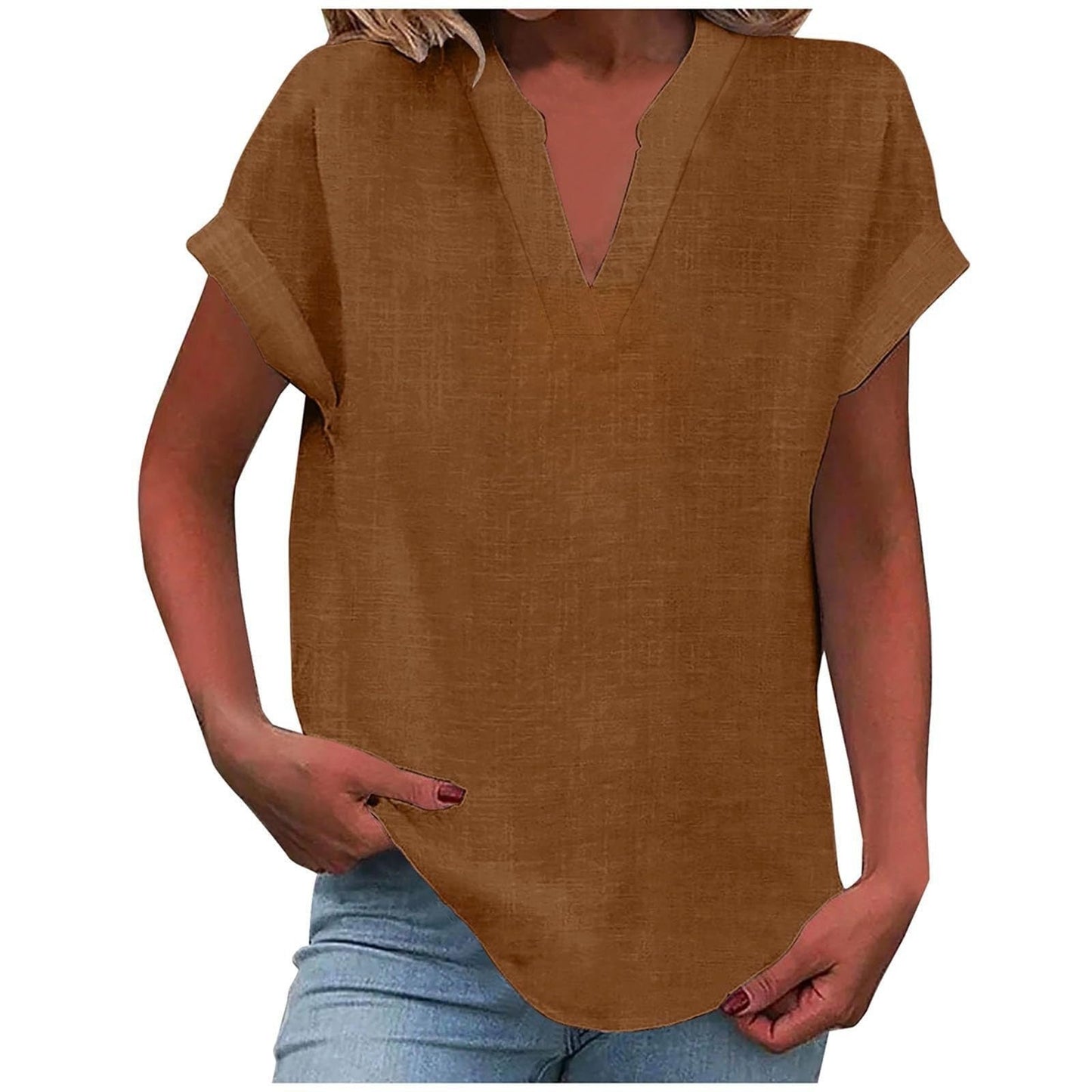Women's Blouse | V-Neck Cuffed Sleeve