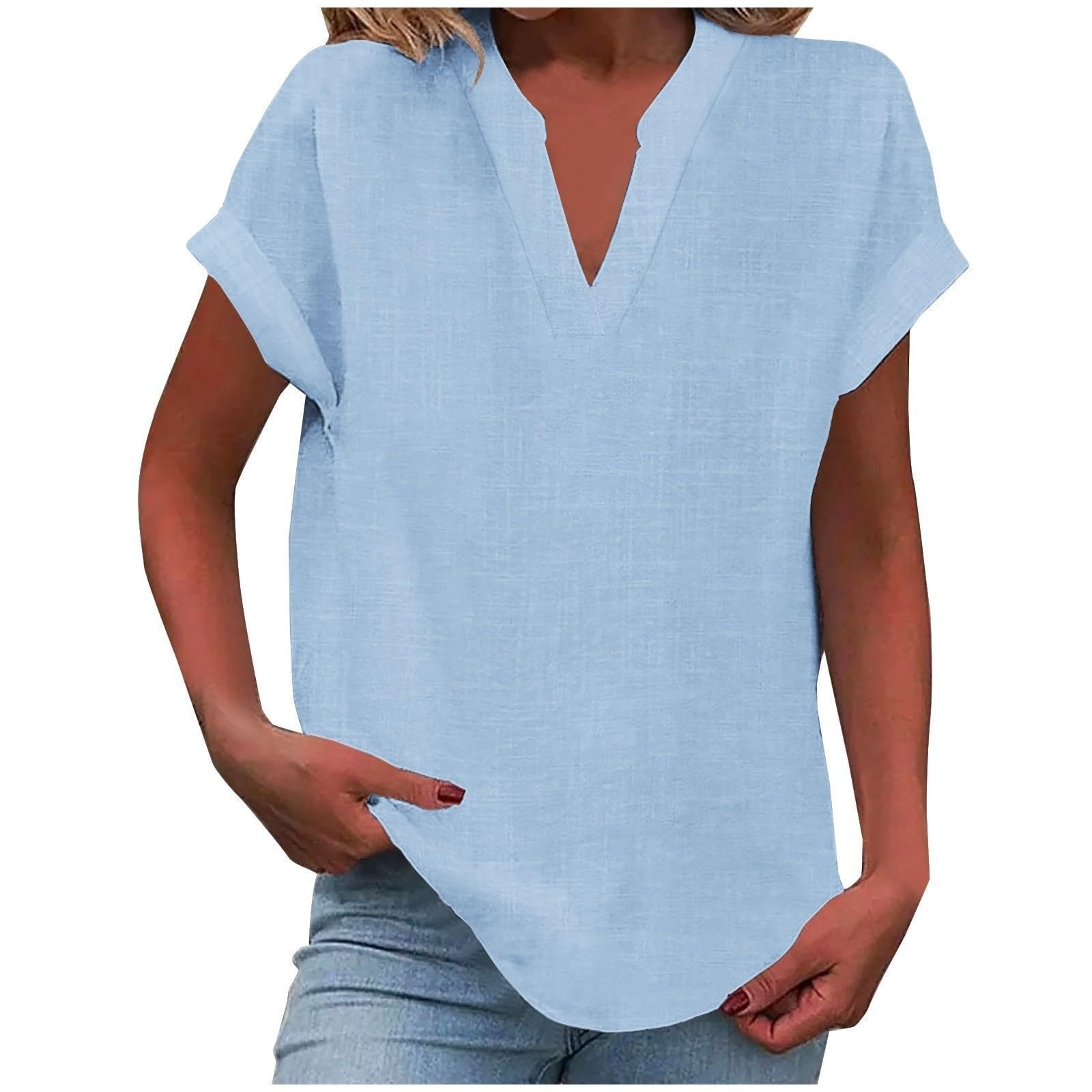 Women's Blouse | V-Neck Cuffed Sleeve