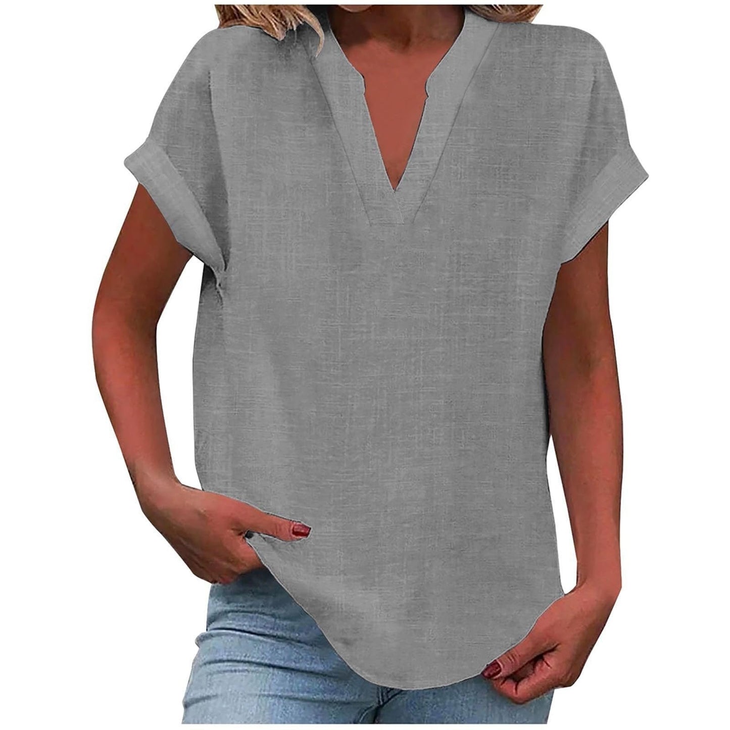 Women's Blouse | V-Neck Cuffed Sleeve