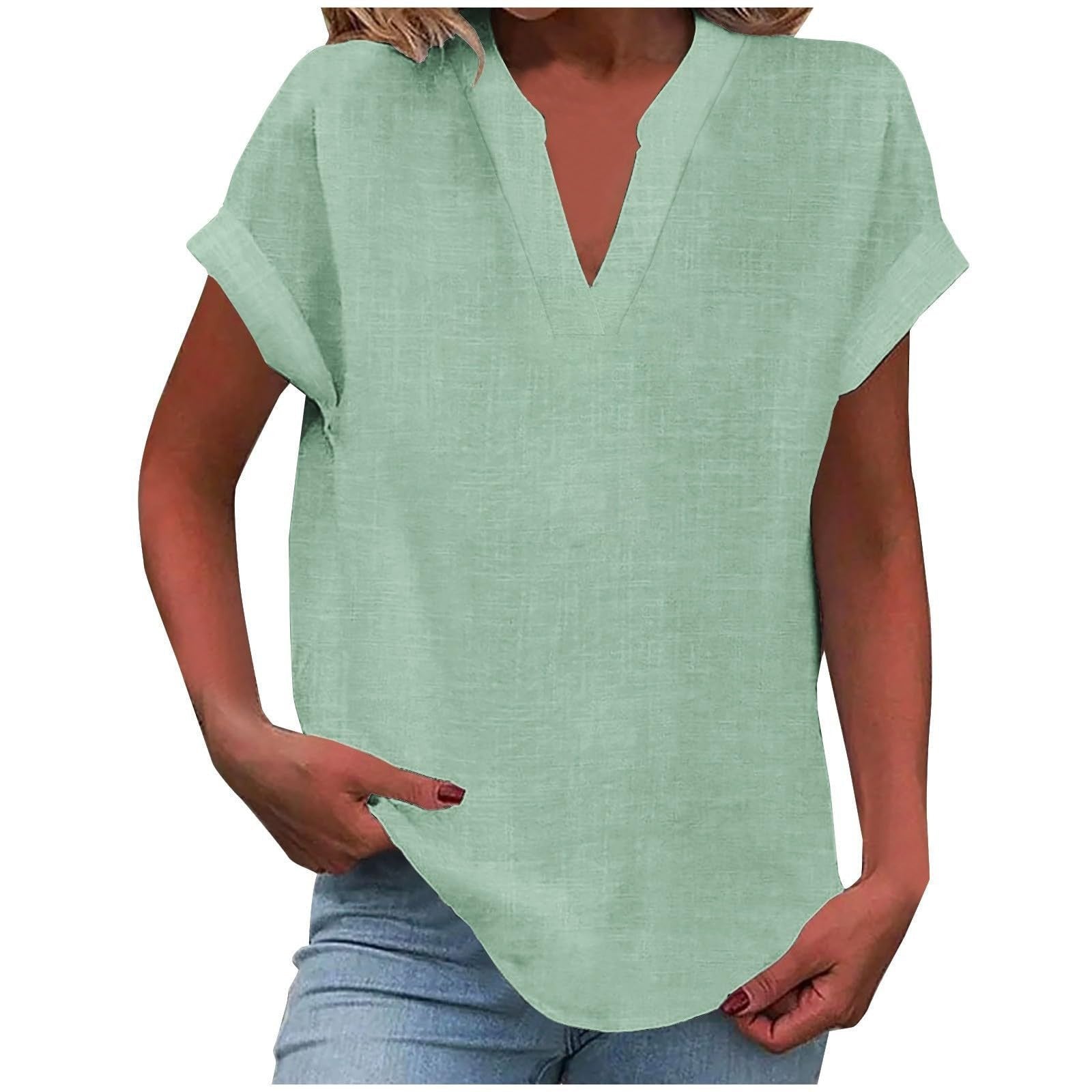 Women's Blouse | V-Neck Cuffed Sleeve