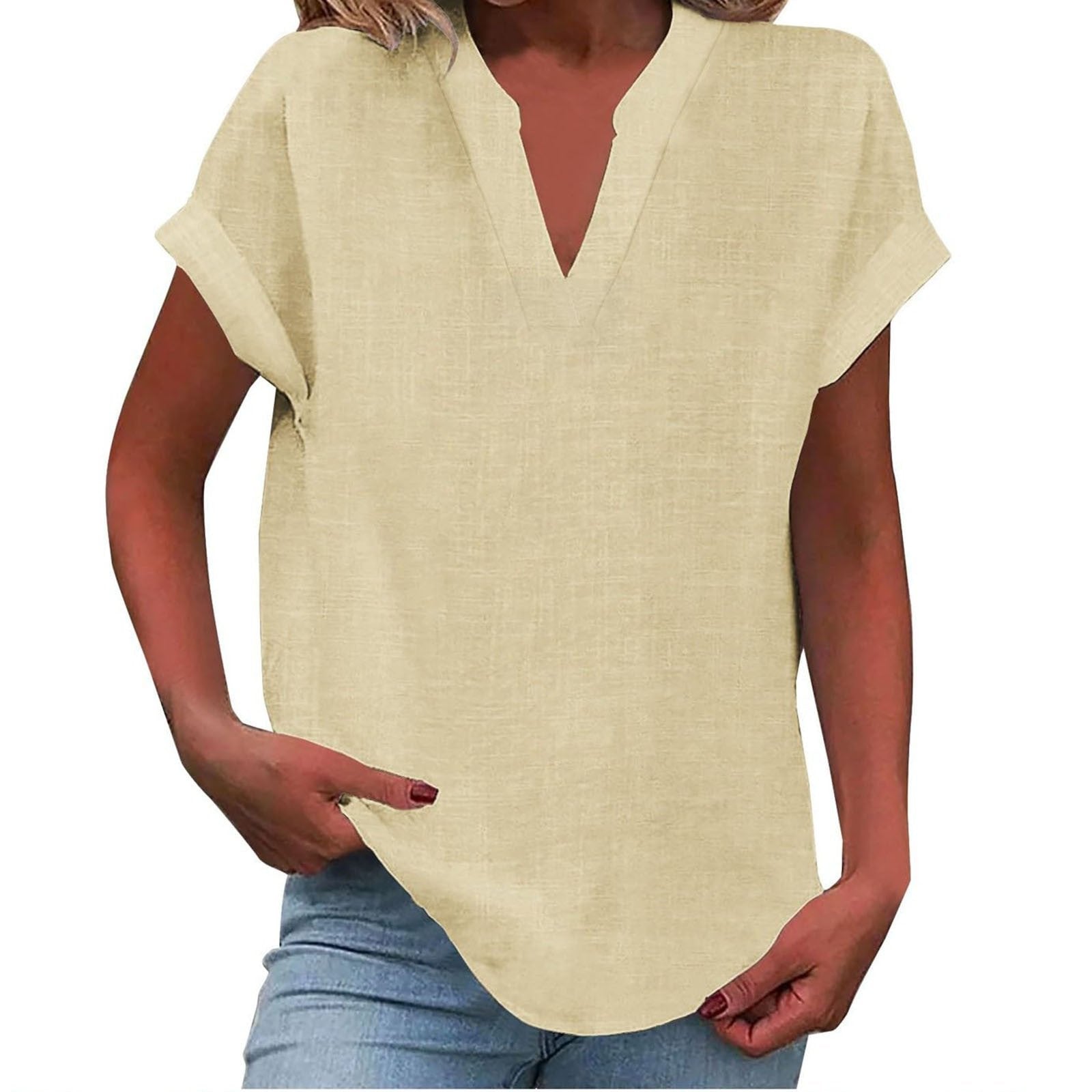 Women's Blouse | V-Neck Cuffed Sleeve