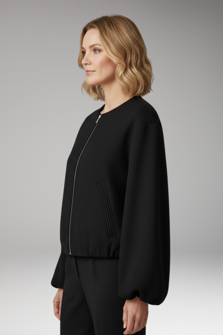 Women's Bomber Jacket | Round Neck, Balloon Sleeves