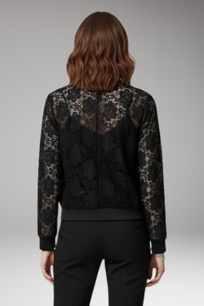 Women's Bomber Jacket | Sheer Floral Panels, Ribbed Trims