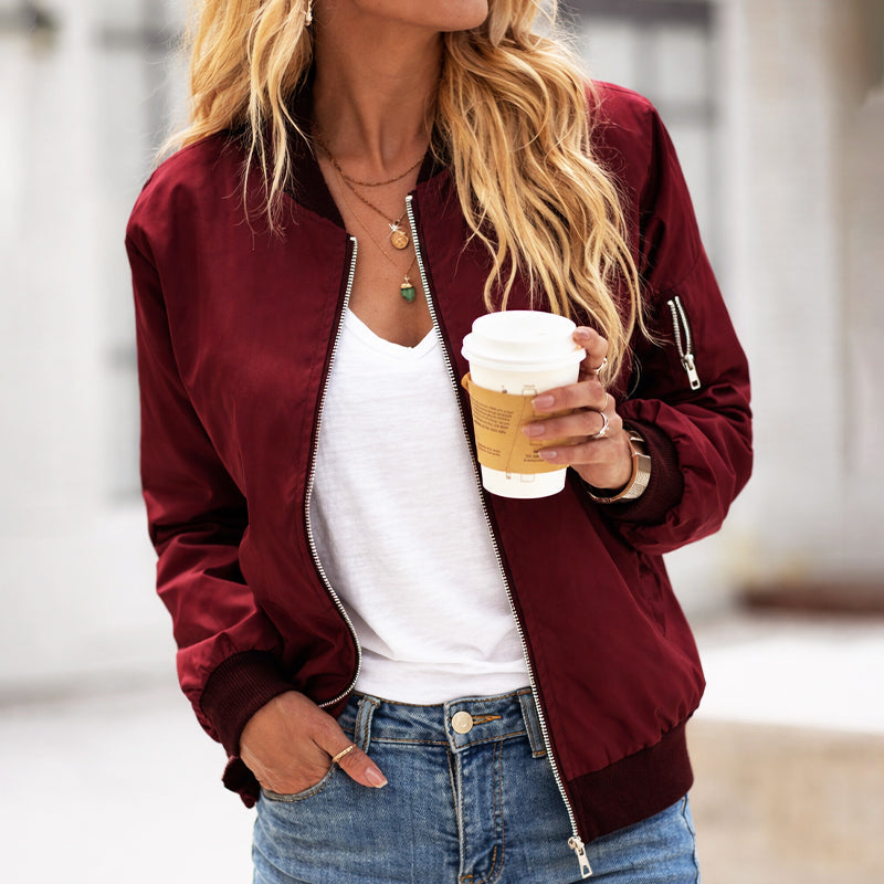 Women's Bomber Jacket | Zip-Up & Ribbed Trims 3