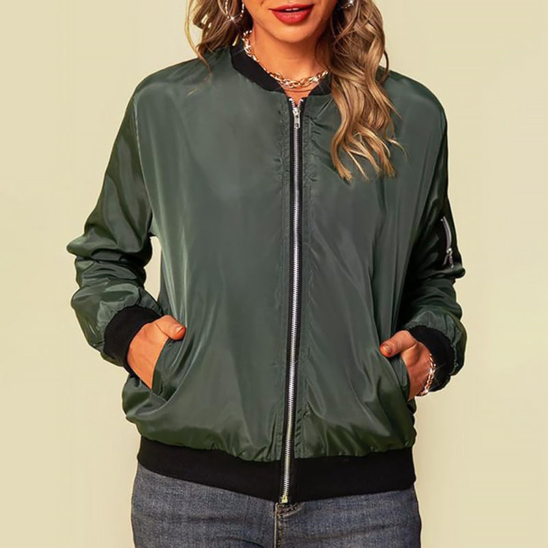 Women's Bomber Jacket | Zip-Up & Ribbed Trims 4