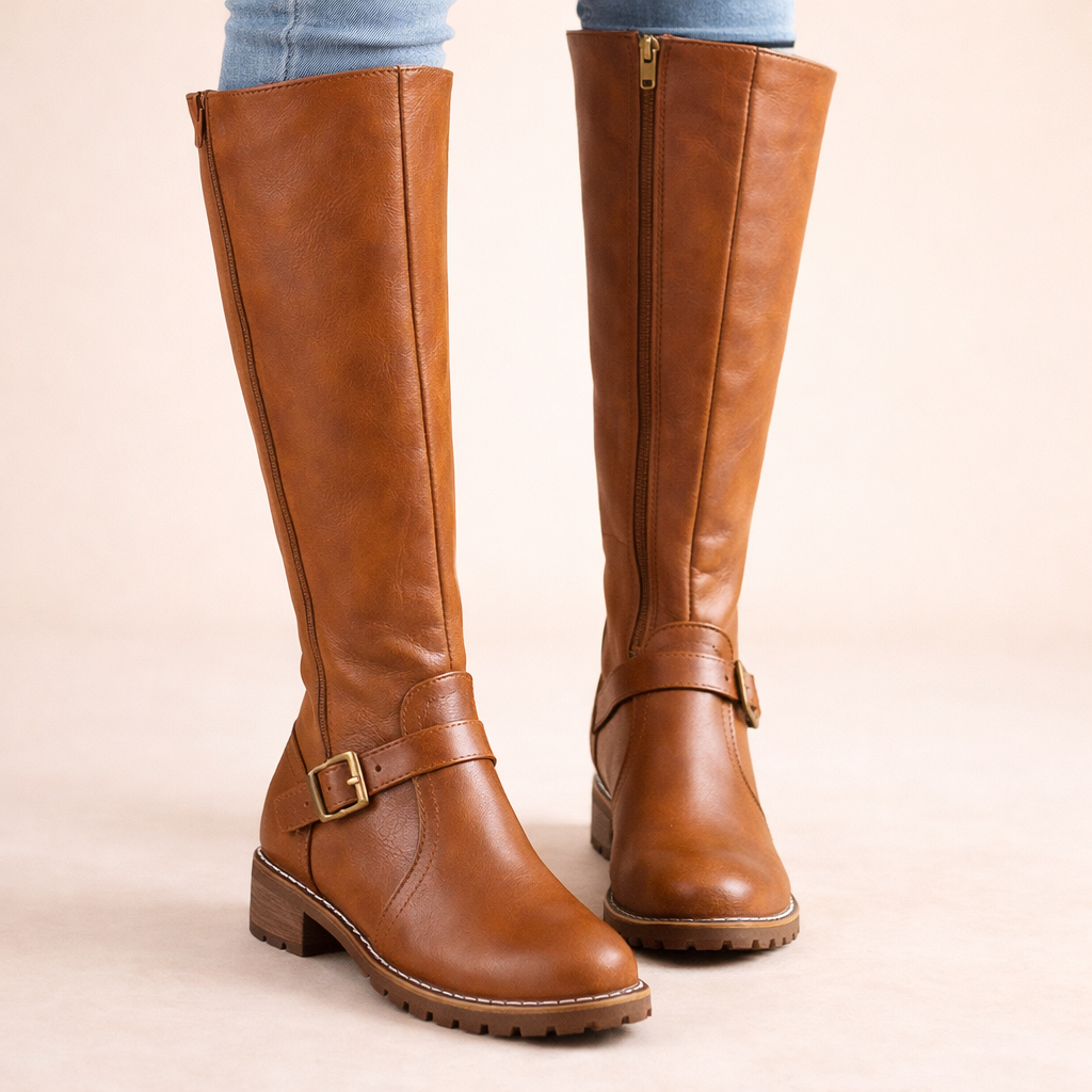 Women's Boots | Knee-High Leather, Buckle Strap Detail