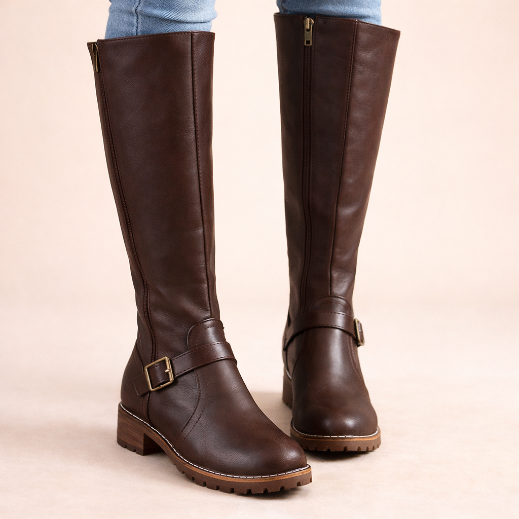 Women's Boots | Knee-High Leather, Buckle Strap Detail