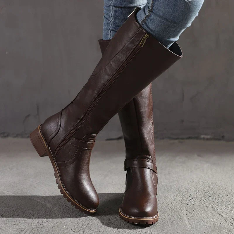 Women's Boots | Knee-High Leather, Buckle Strap Detail