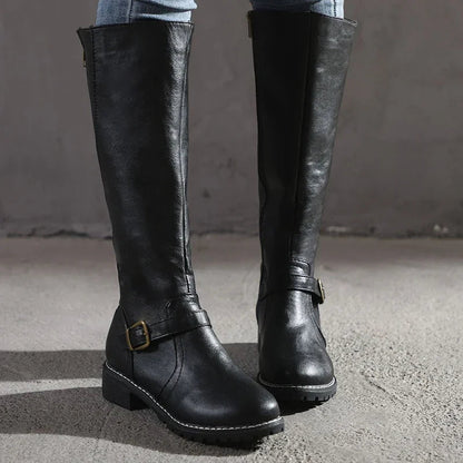 Women's Boots | Knee-High Leather, Buckle Strap Detail