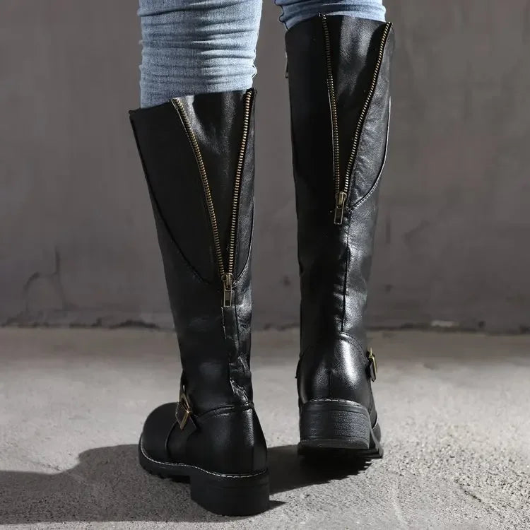 Women's Boots | Knee-High Leather, Buckle Strap Detail