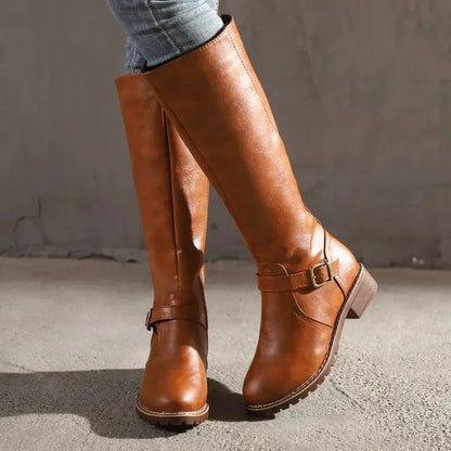 Women's Boots | Knee-High Leather, Buckle Strap Detail