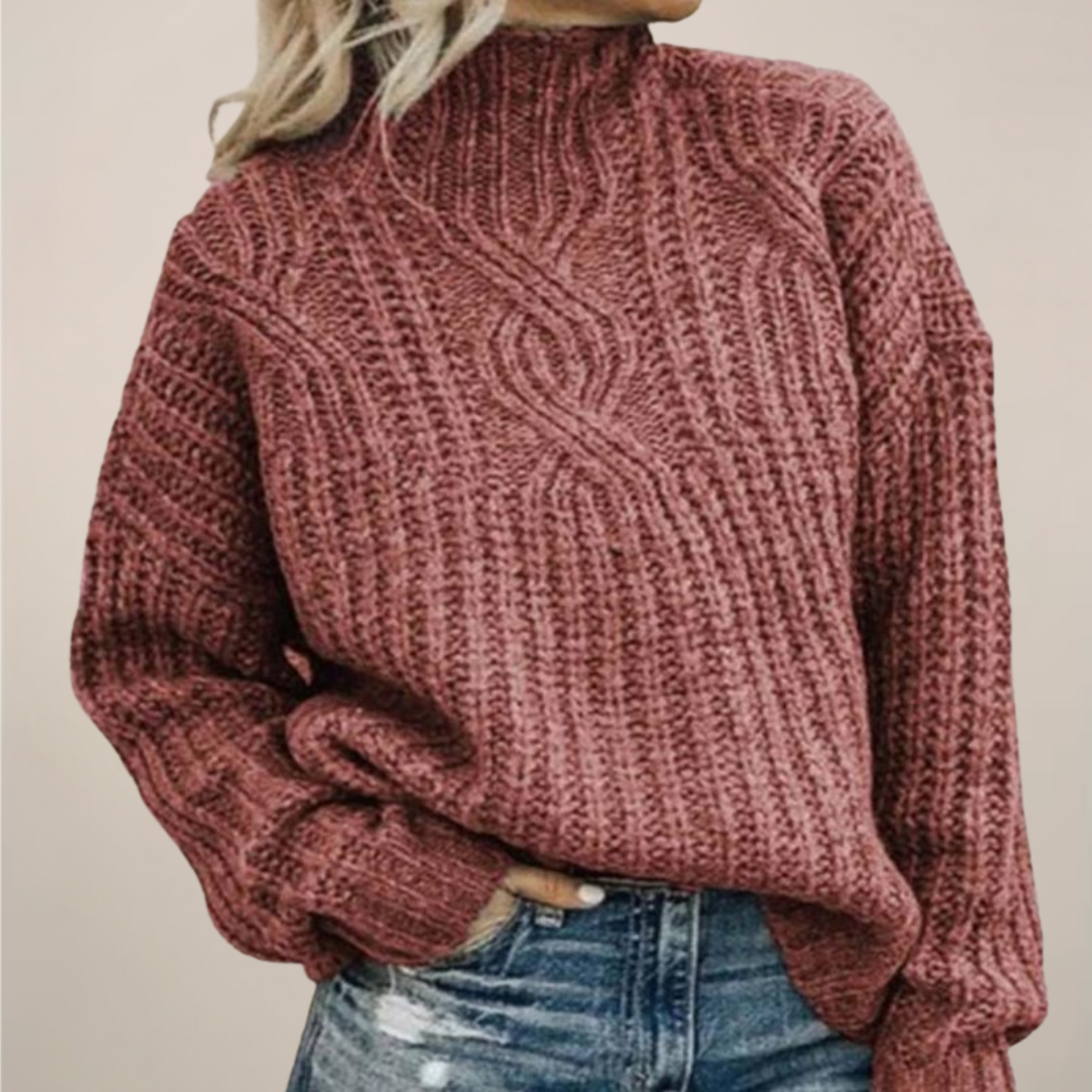 Chic Black Mock Neck Cable Knit Sweater for Any Occasion