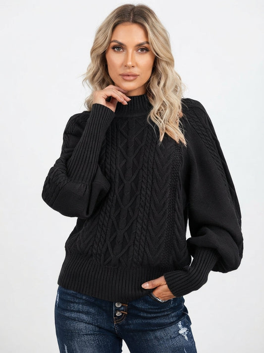 Women's Cable Knit Sweater | Mock Neck Cosy Fit