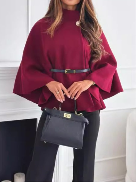 Women's Cape Coat | Batwing Sleeves, Belted Waist