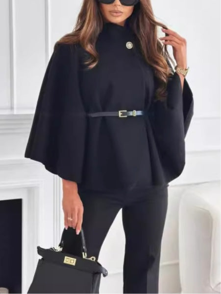 Women's Cape Coat | Batwing Sleeves, Belted Waist