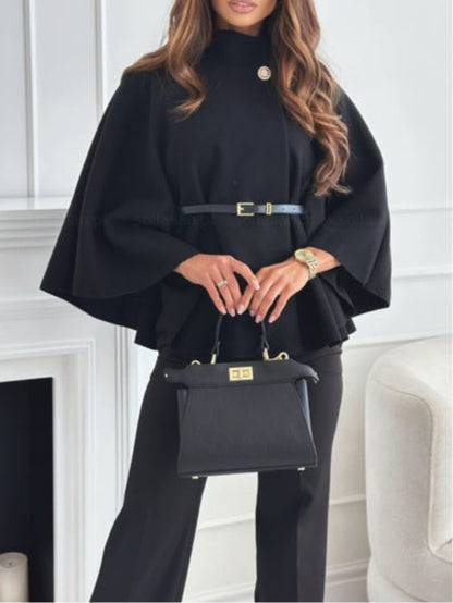 Women's Cape Coat | Batwing Sleeves, Belted Waist
