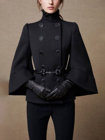 Women's Cape Coat | High Neck & Flared Hem
