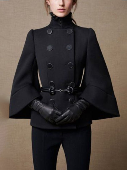 Women's Cape Coat | High Neck & Flared Hem