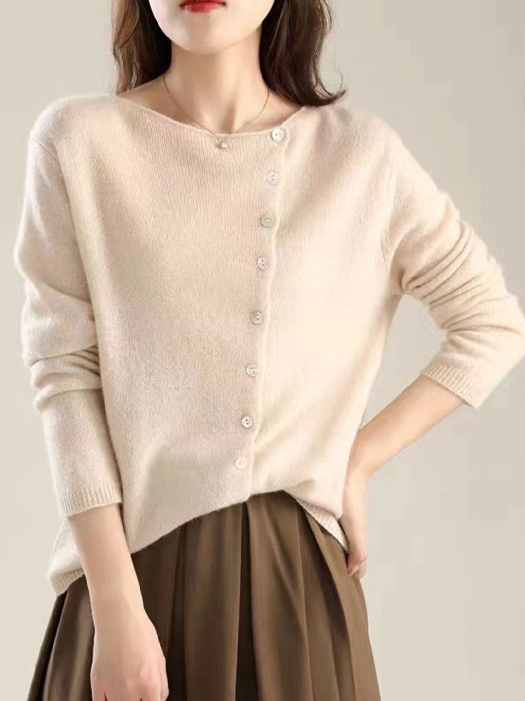 Women's Cardigan | Asymmetric Button Placket, Full Front