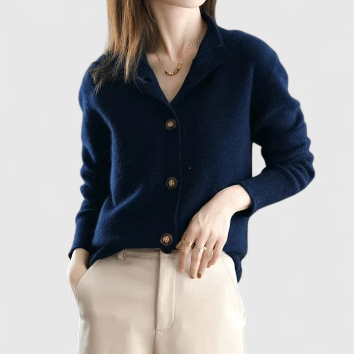 Women's Cardigan | Collared Neck, Three-Button Front