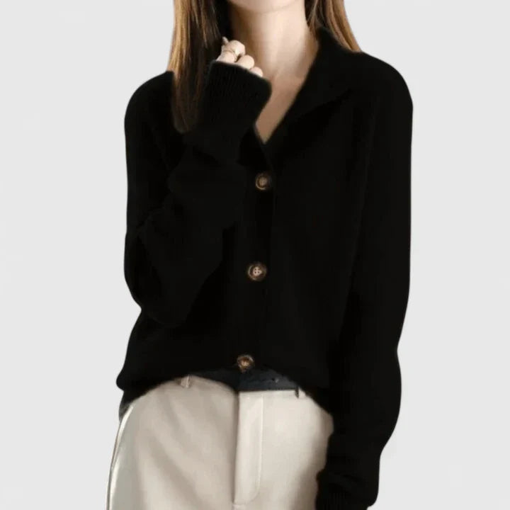 Women's Cardigan | Collared Neck, Three-Button Front