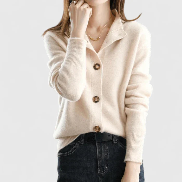 Women's Cardigan | Collared Neck, Three-Button Front