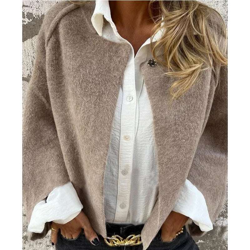 Women's Cardigan | Cropped Boxy Cut, Round Neckline
