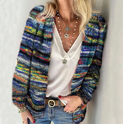 Women's Cardigan | Open Front, Multicolor Stripes