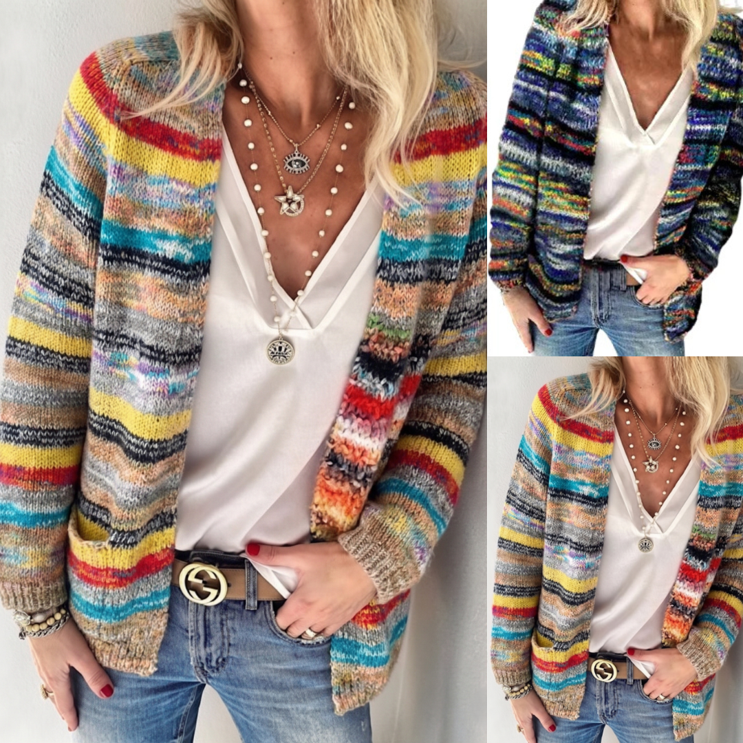 Women's Cardigan | Open Front, Multicolor Stripes