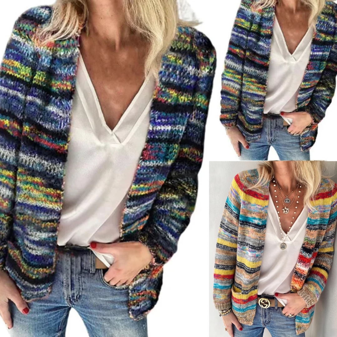 Women's Cardigan | Open Front, Multicolor Stripes