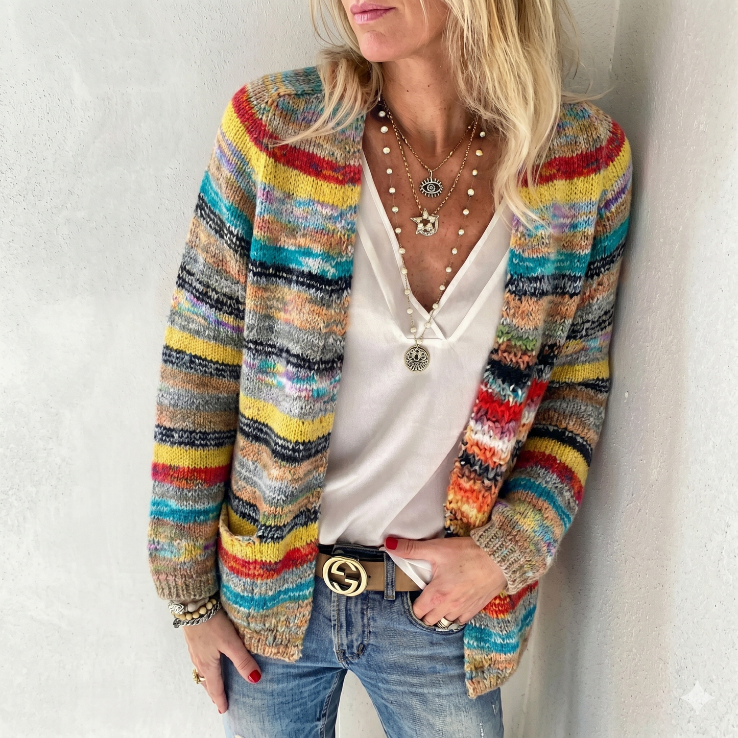 Women's Cardigan | Open Front, Multicolor Stripes