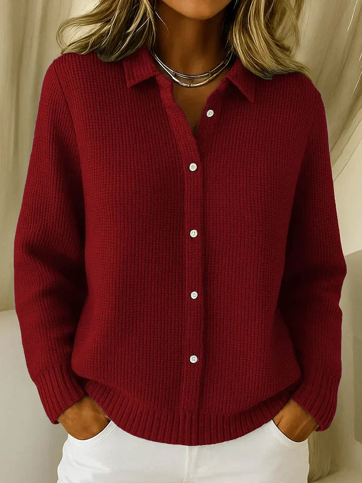 Women's Cardigan | Pointed Collar, Full Button Front
