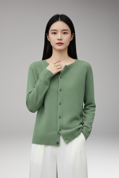 Women's Cardigan | Round Neck, Button Front, Smooth Line