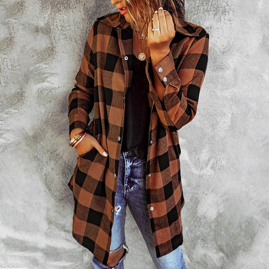 Women's Checked Jacket | Long Sleeve & Button Front 1