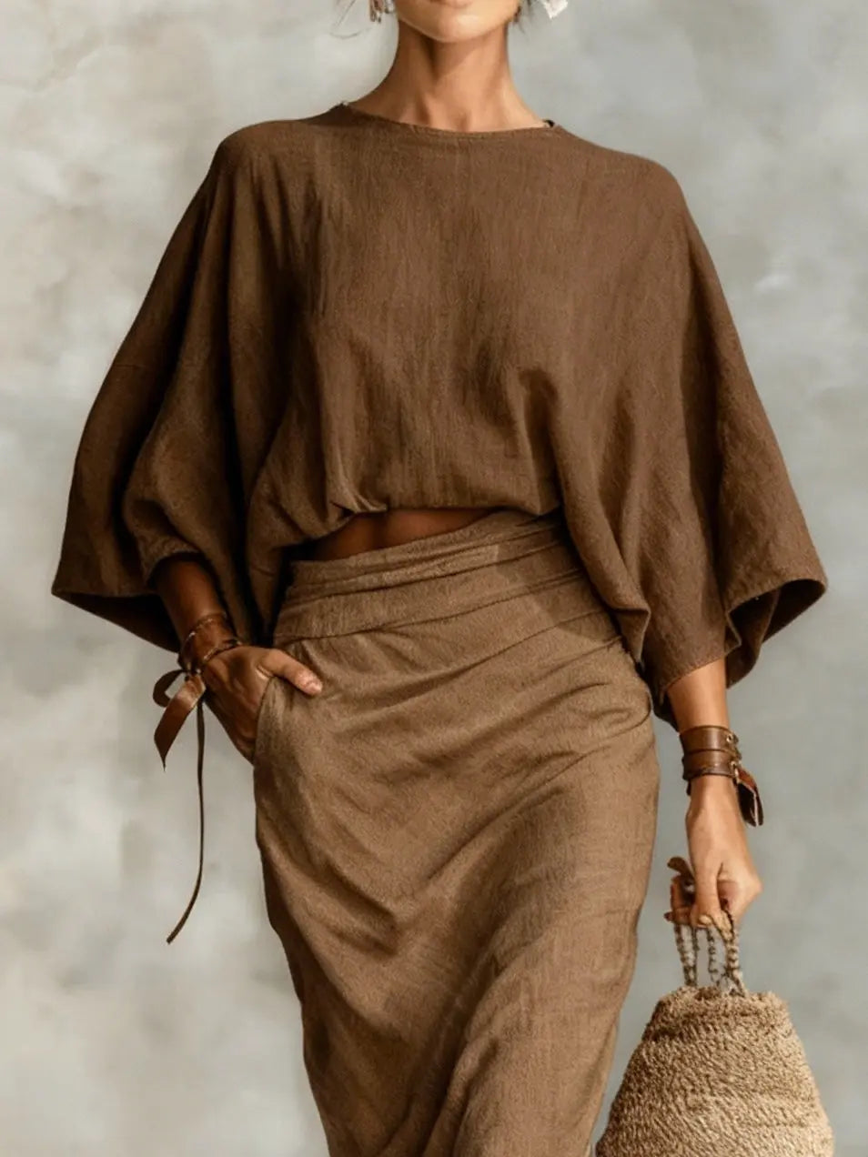 Women's Co-Ord Set | Batwing Sleeve Top & Long Skirt Design